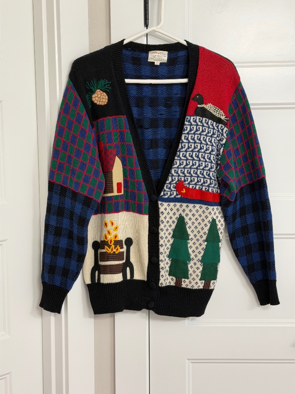 Susan Bristol Vintage Hand Embroidered Cardigan 1992 Canoeing Ducks